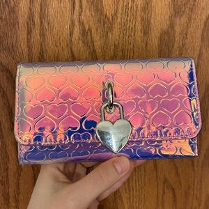 Holographic Heart Wallet with Silver Heart Charm from Claire’s